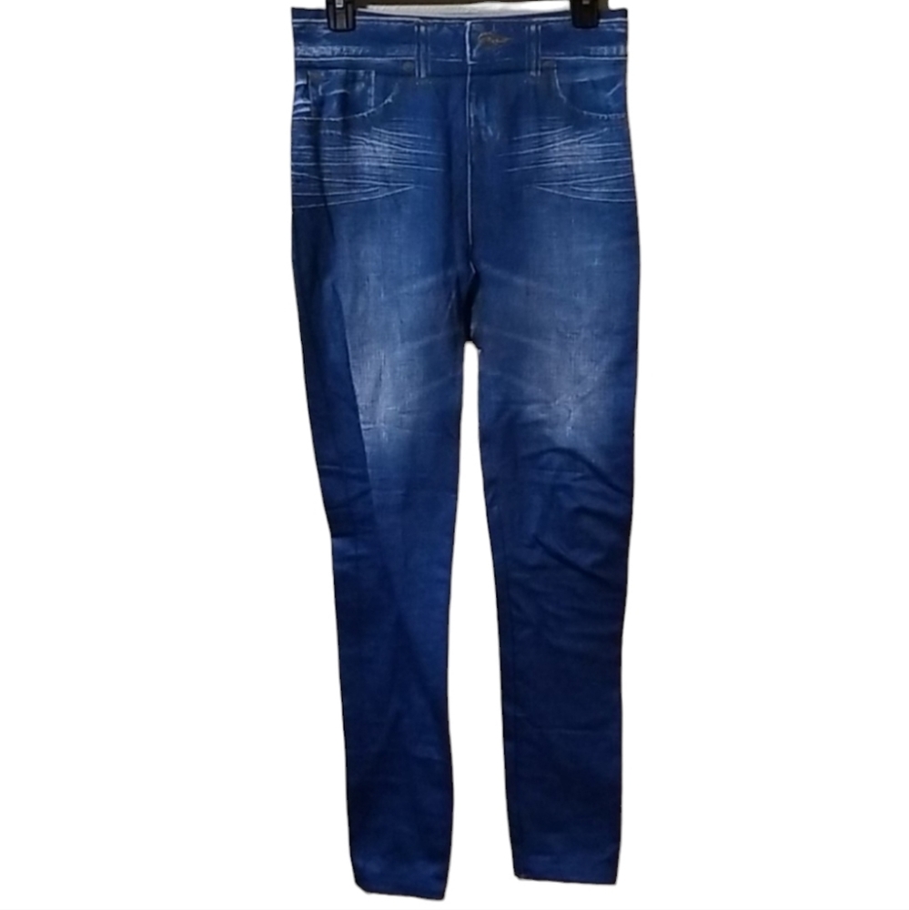 Blue Jean Printed Jeggings Leggings warm lined soft stretchy OS